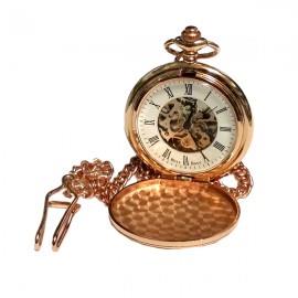 Boxx Mens Rose Gold Skeleton Mechanical Pocket Watch 12" Chain