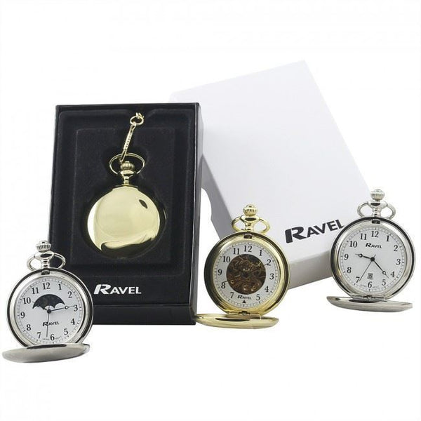 Ravel Polished Sun / Moon Pocket Watch Gold