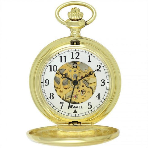 Ravel Polished Mechanical Pocket Watch Gold