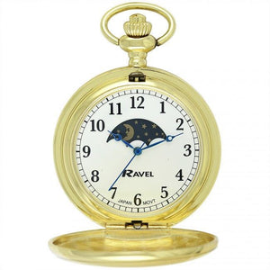 Ravel Polished Sun / Moon Pocket Watch Gold