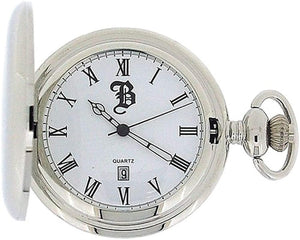 Boxx Silver Tone Gents Date Pocket Watch on 12 Inch Chain