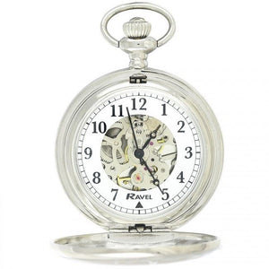 Ravel Polished Mechanical Pocket Watch Silver