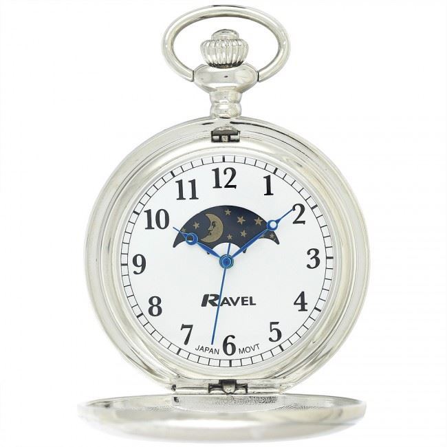 Ravel Polished Sun / Moon Pocket Watch Silver