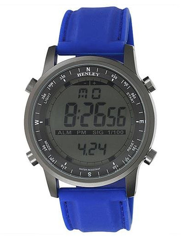 Henley Men's Digital Rubber Strap Watch Blue